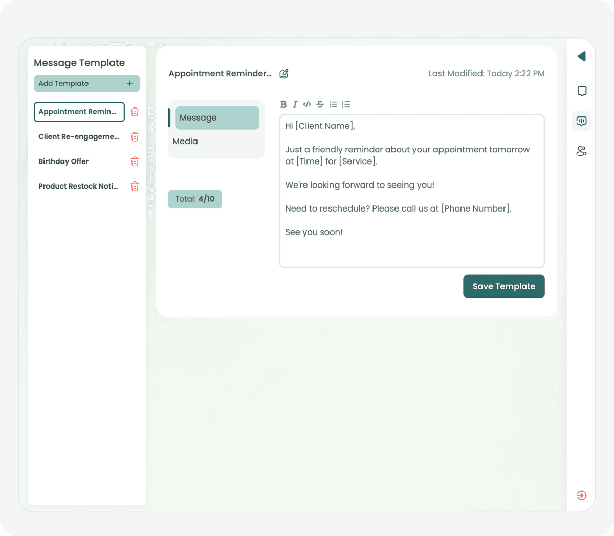 Customizable Message Templates