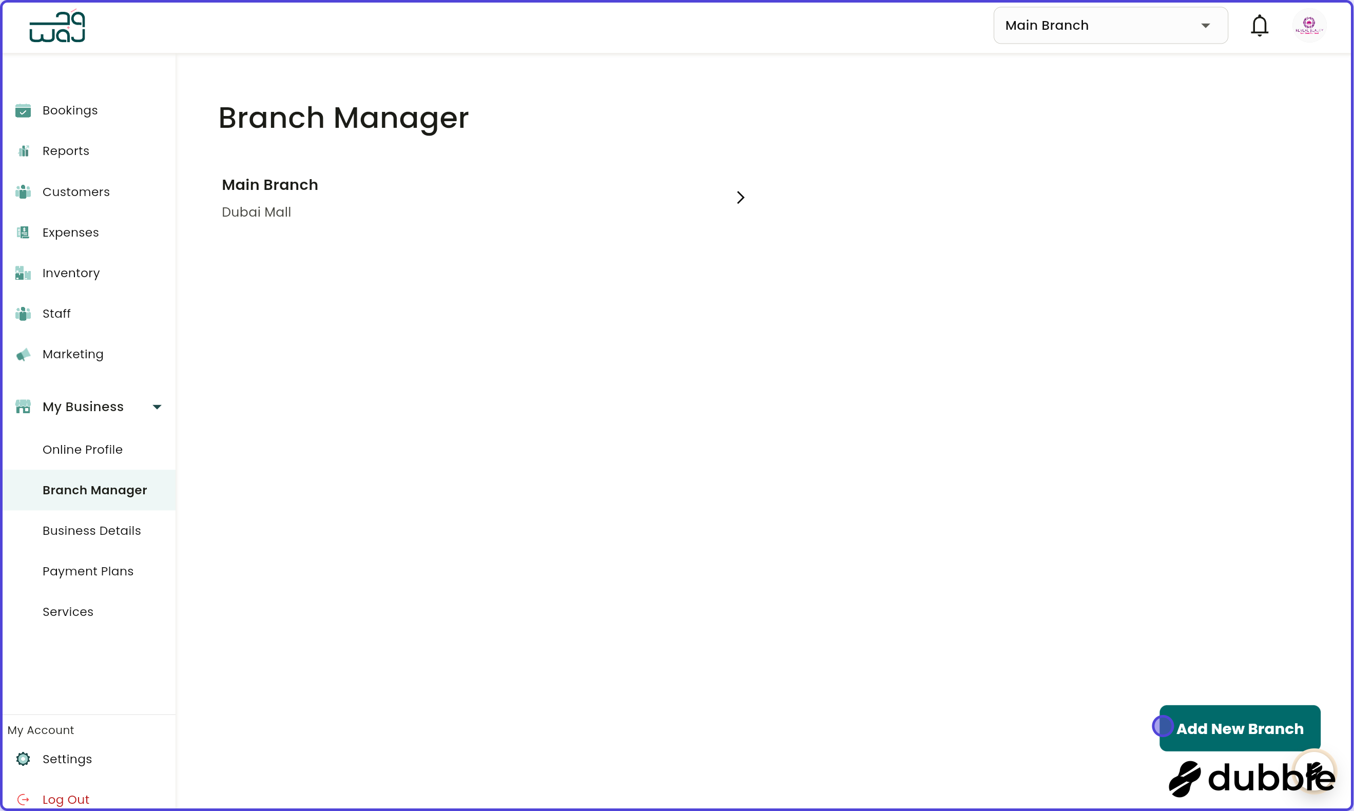 Branch manager add new branch screenshot