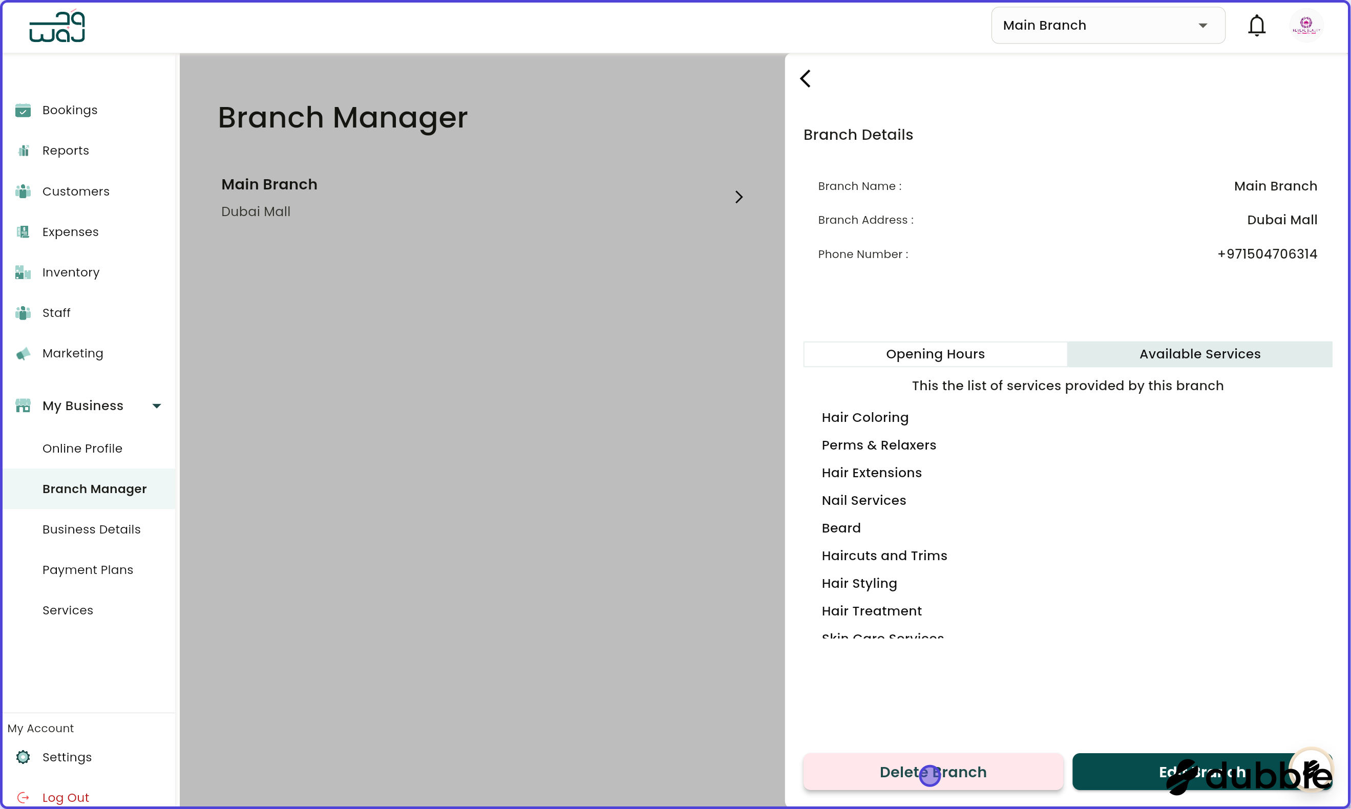Branch manager manage branch screenshot