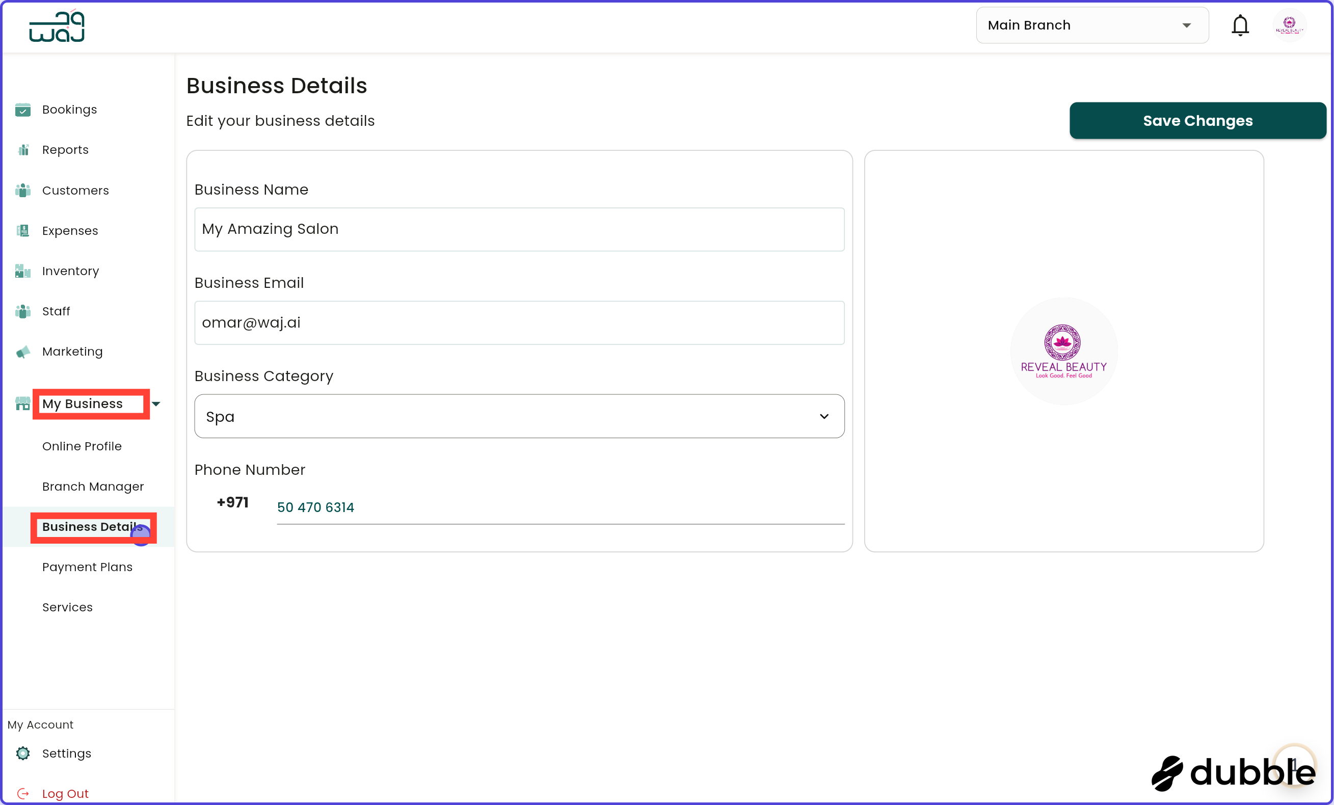Business details update business details screenshot