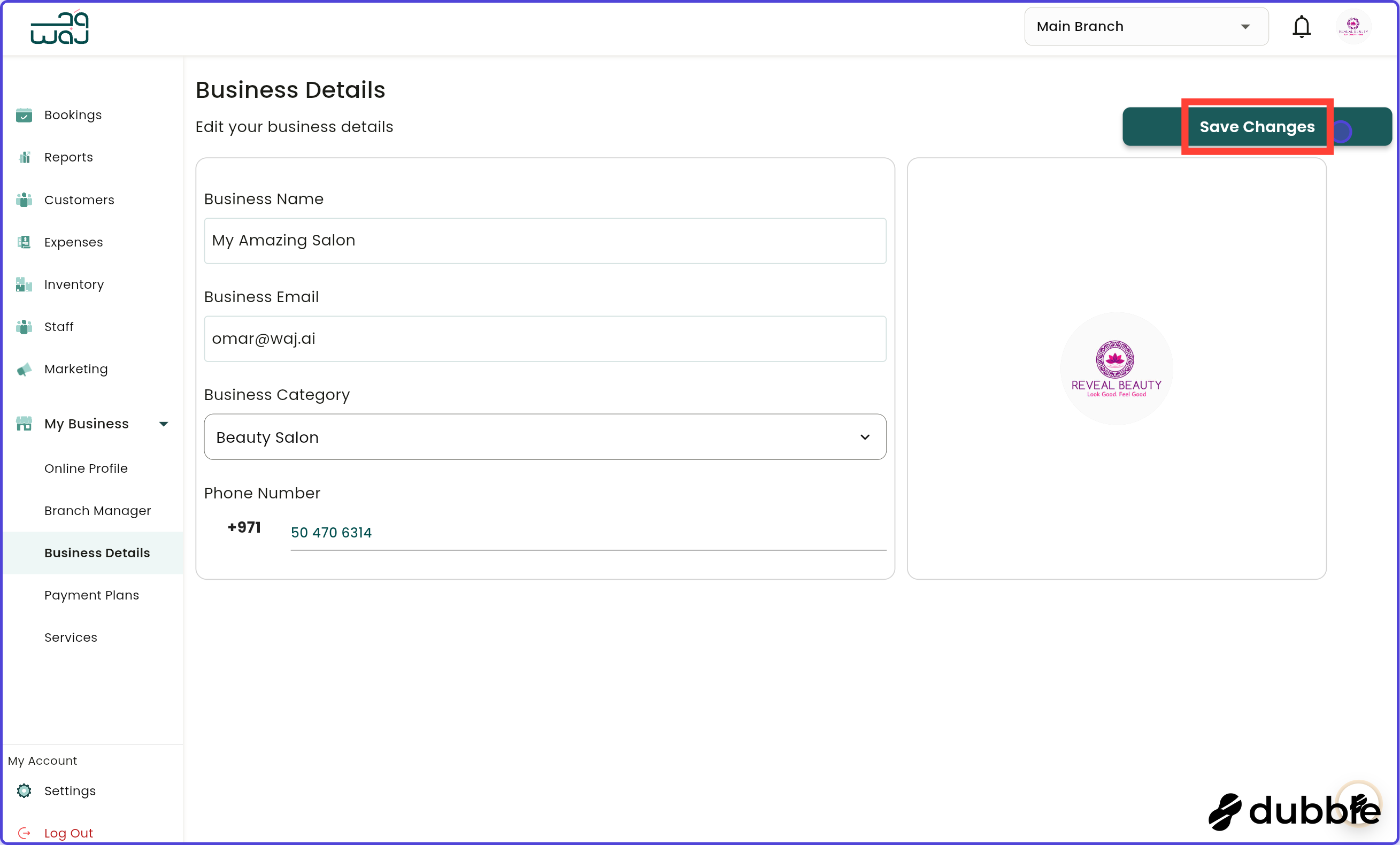 Business details update business details screenshot