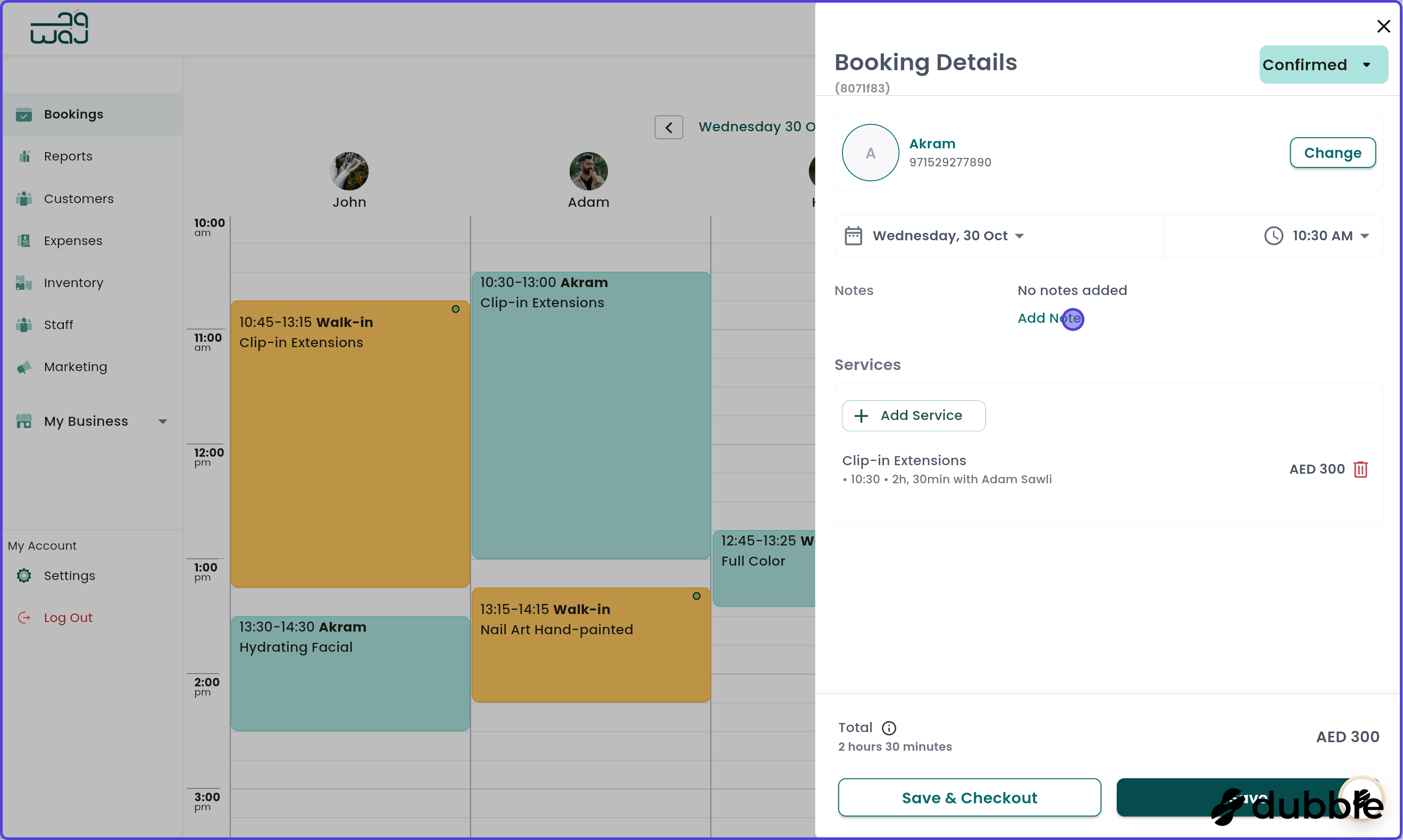 Calendar and bookings add notes screenshot