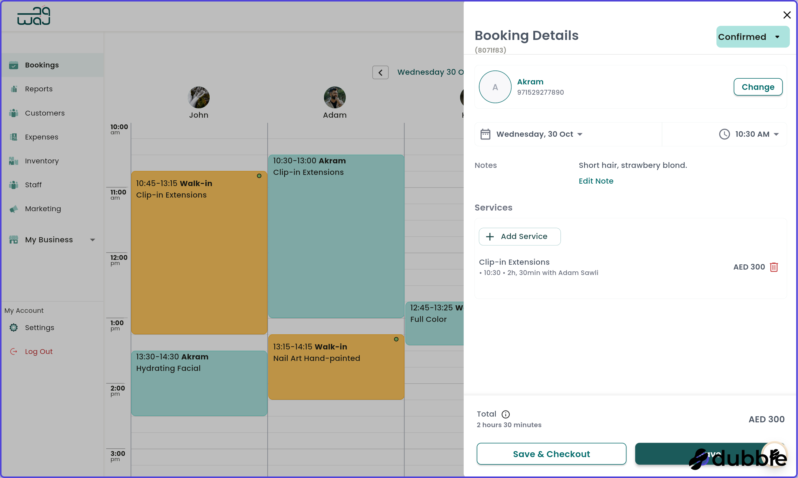 Calendar and bookings add notes screenshot