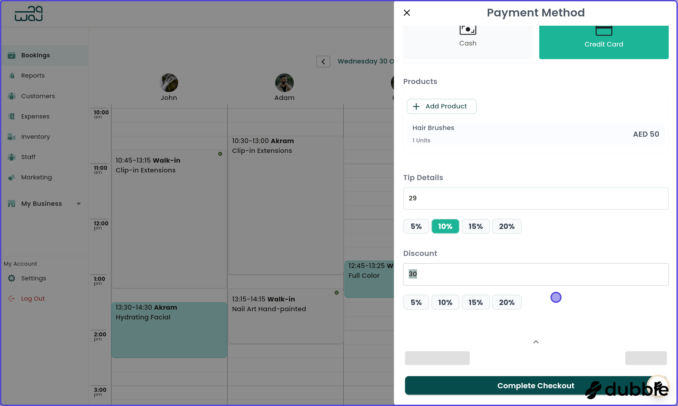 Calendar and bookings adding a manual discount screenshot