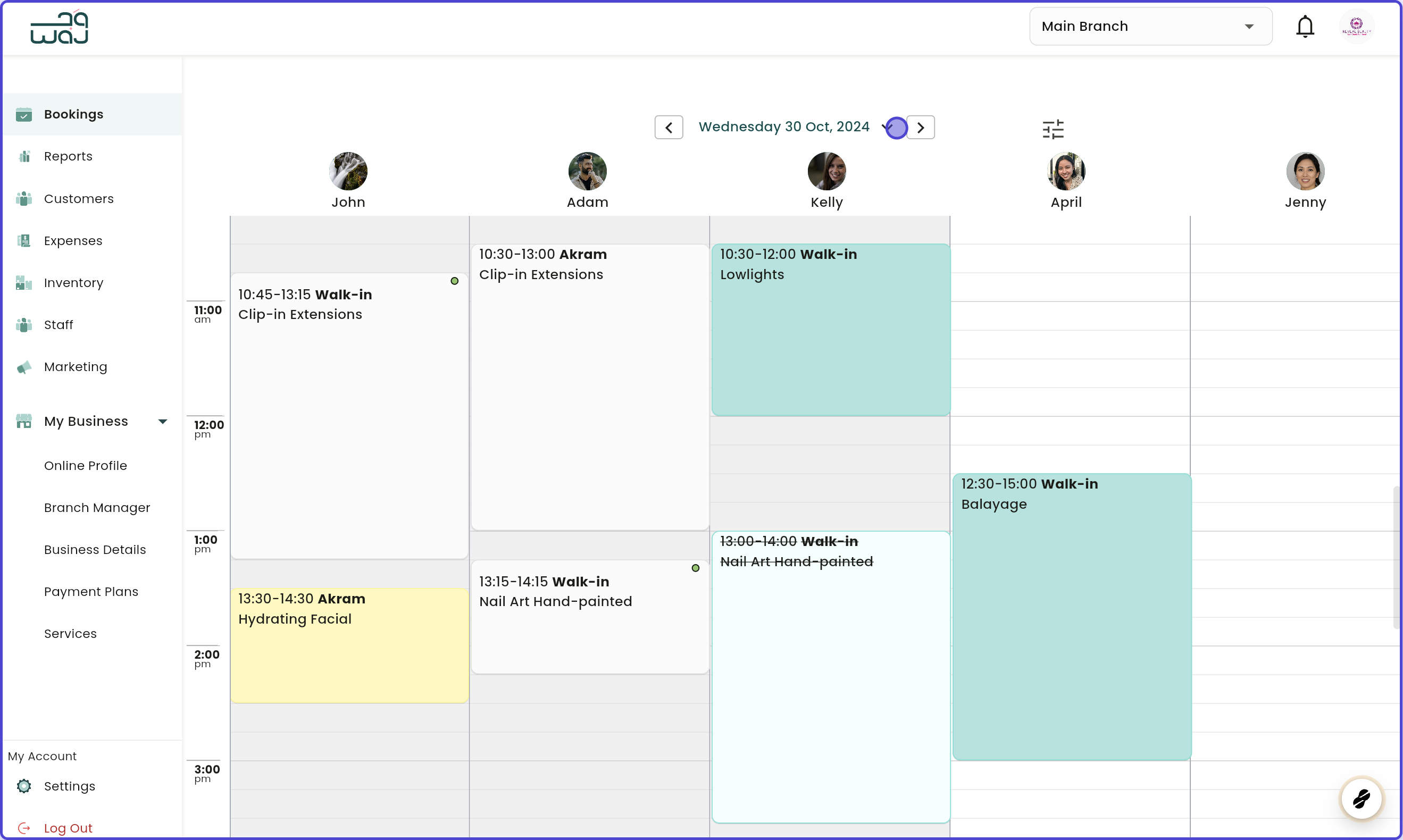 Calendar and bookings changing dates screenshot