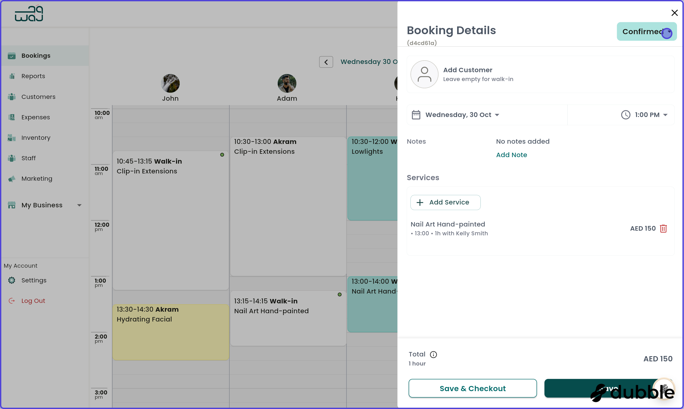 Calendar and bookings marking booking as no show screenshot