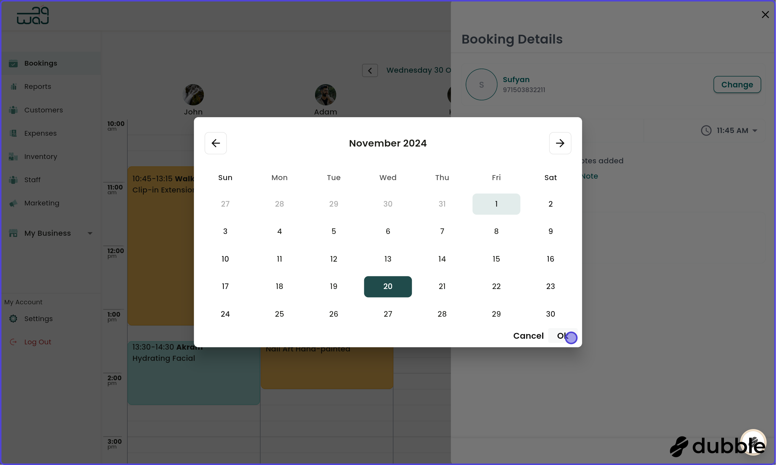 Calendar and bookings schedule booking for later screenshot