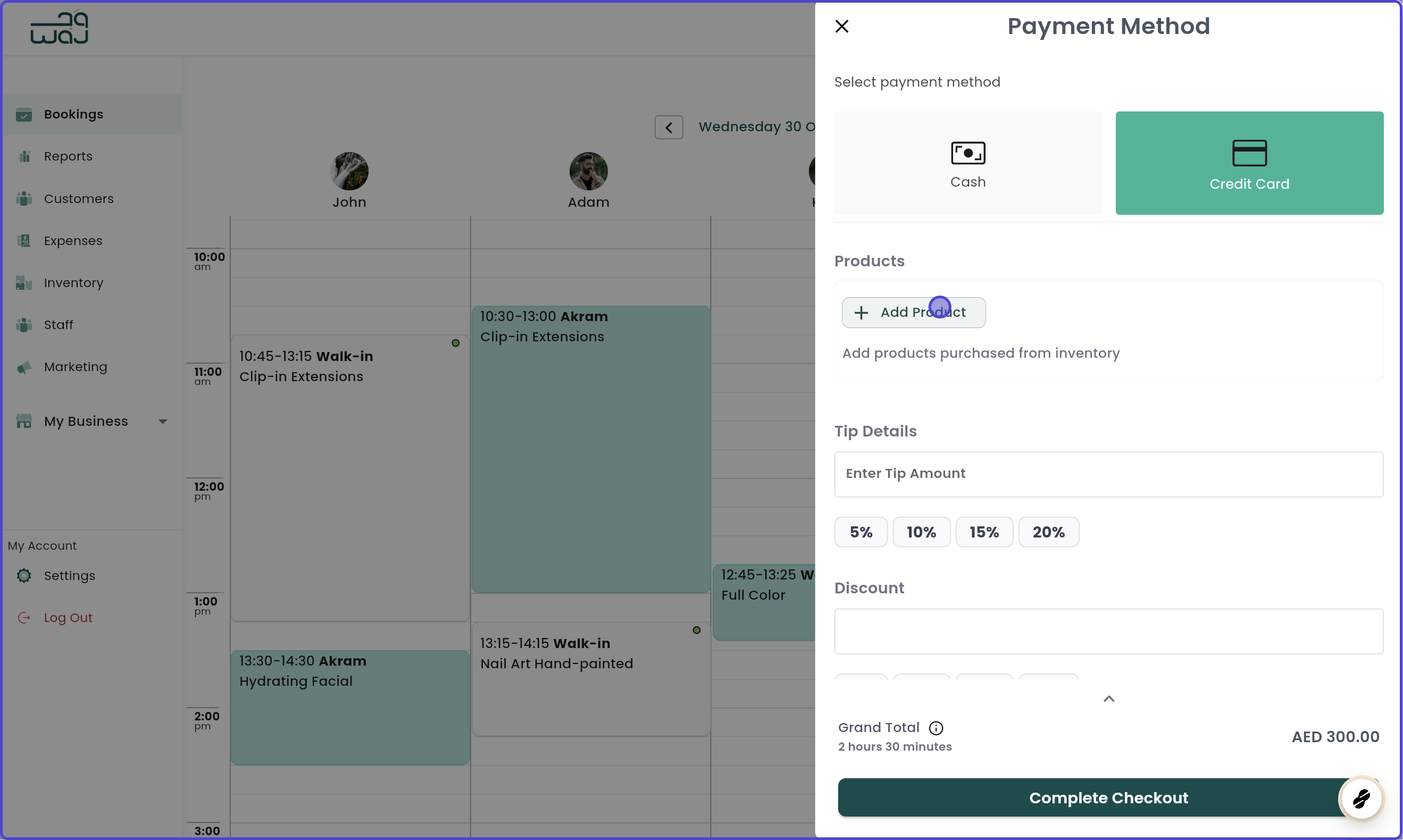 Calendar and bookings sell products screenshot