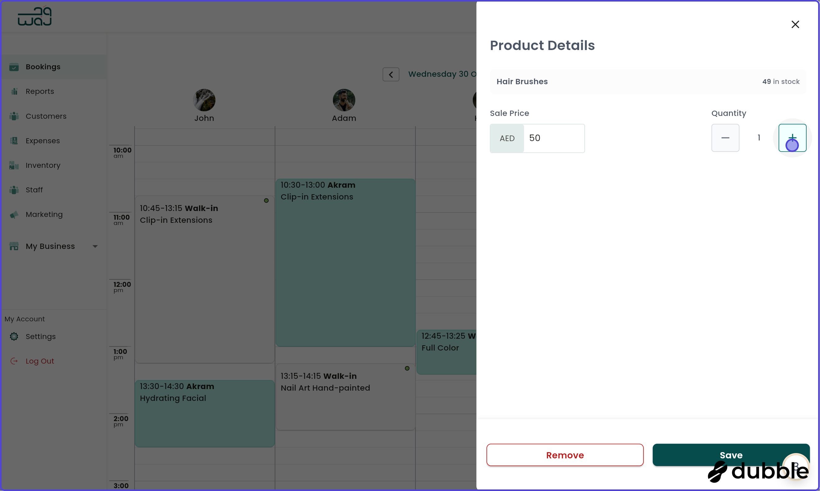 Calendar and bookings sell products screenshot