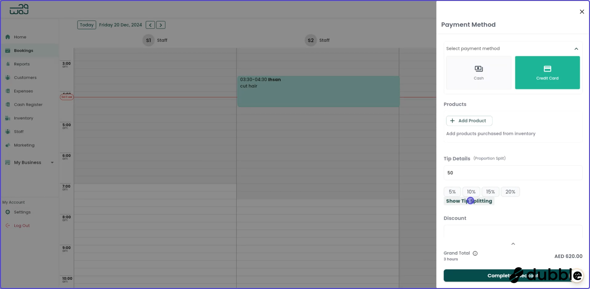 Calendar and bookings split tips screenshot