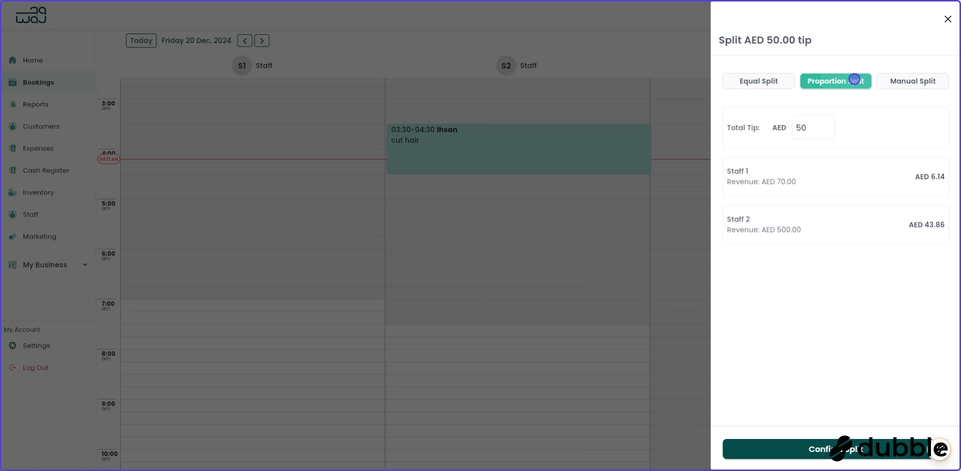 Calendar and bookings split tips screenshot