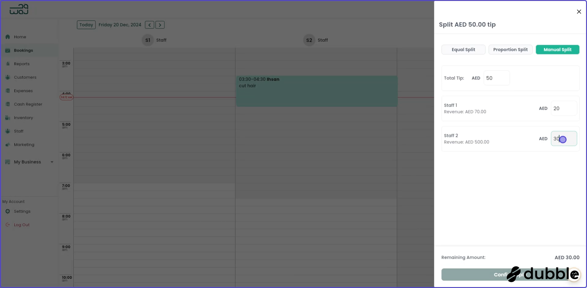 Calendar and bookings split tips screenshot