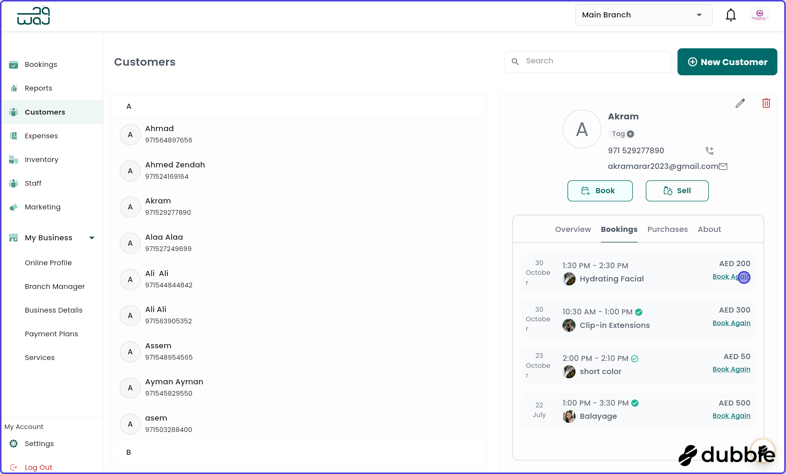 Customers re booking screenshot
