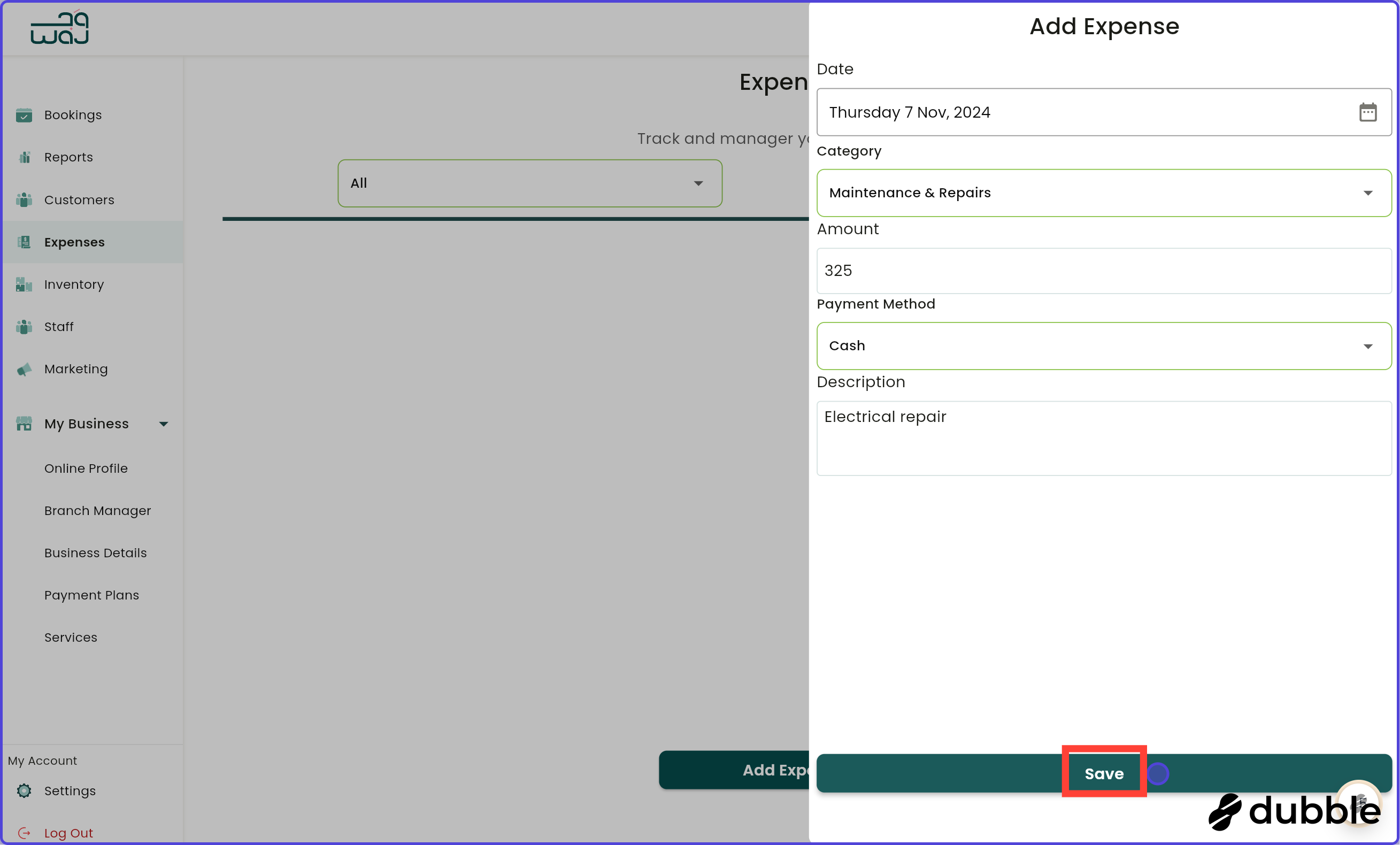 Expenses adding expenses screenshot