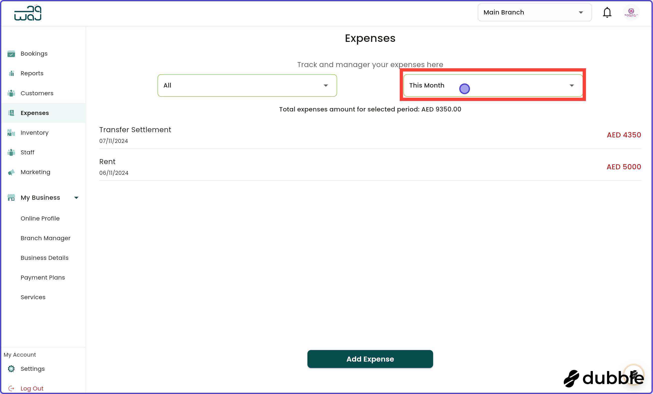 Expenses managing and filtering expenses screenshot