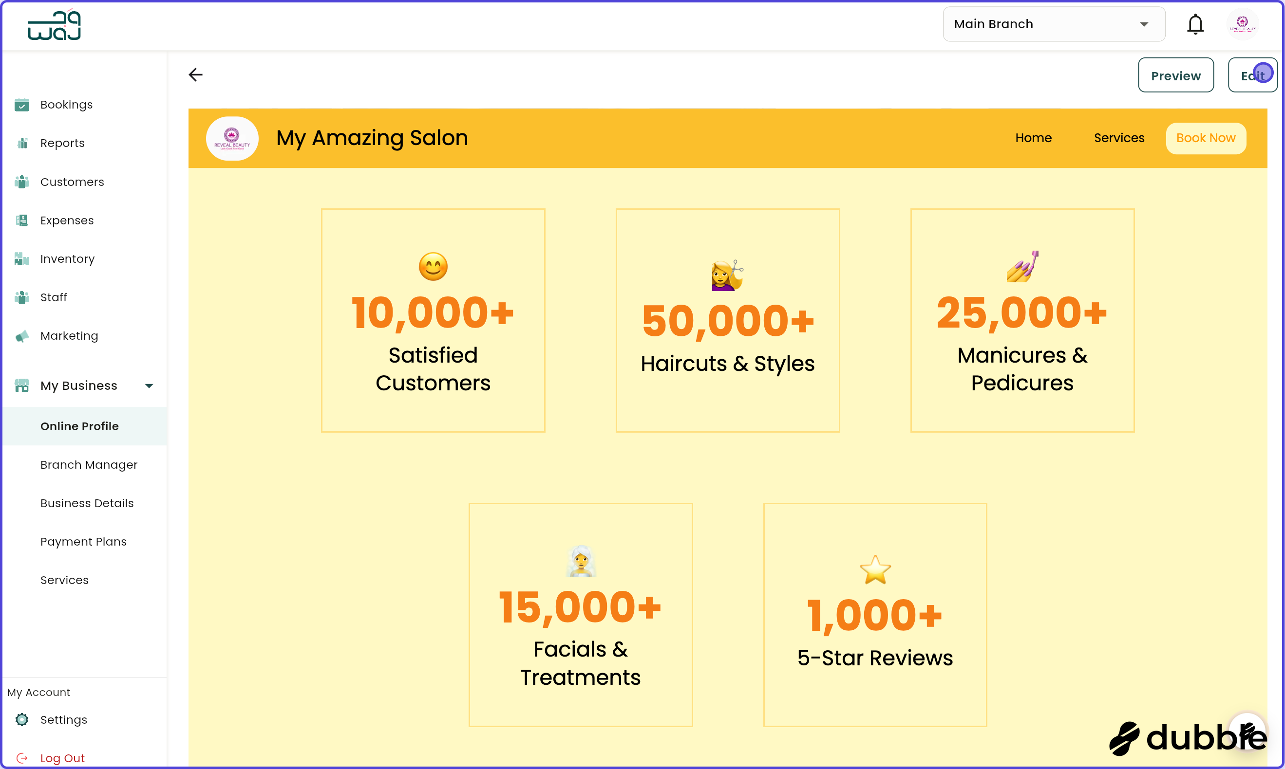 Online profile edit website screenshot