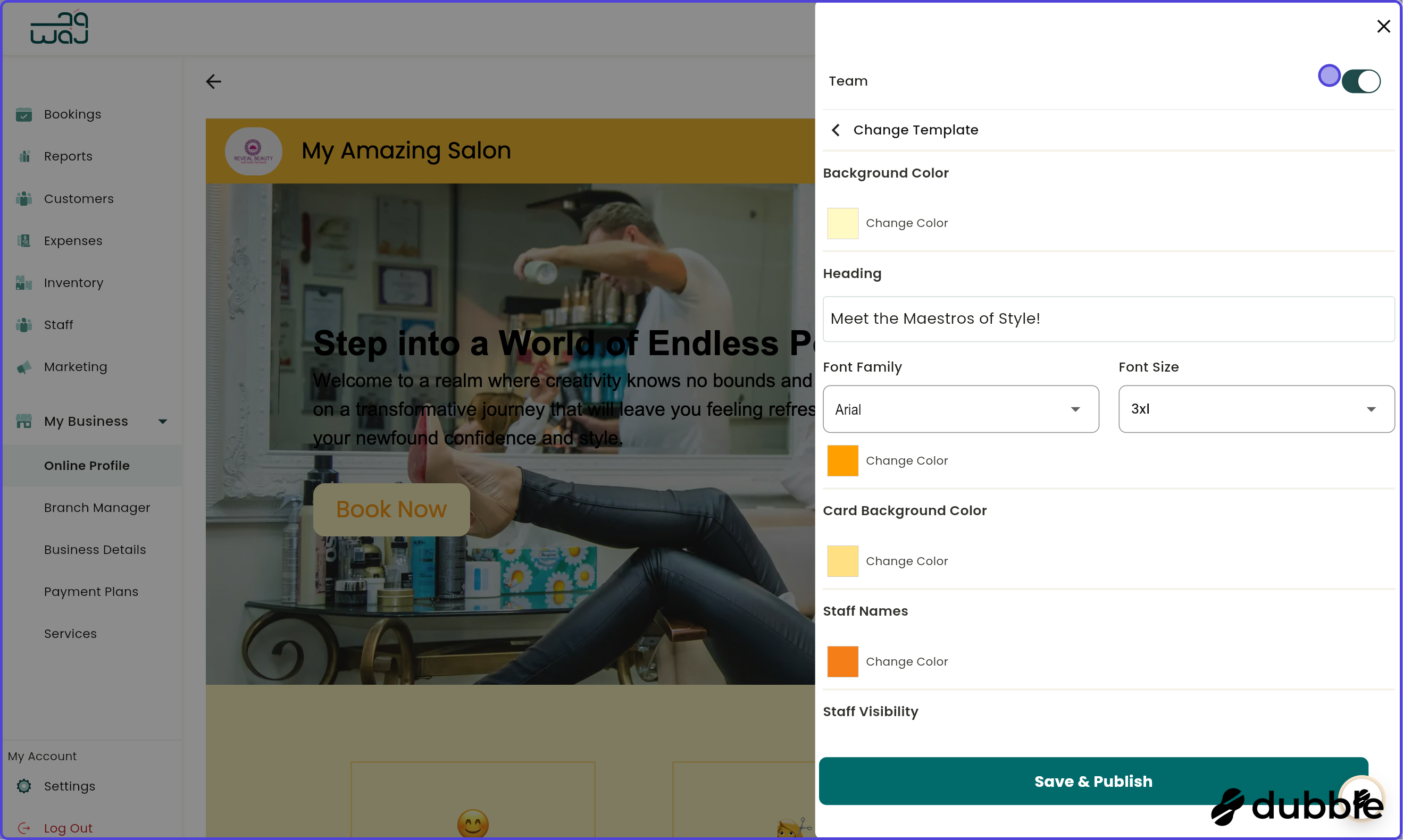 Online profile edit website enable disable website sections screenshot