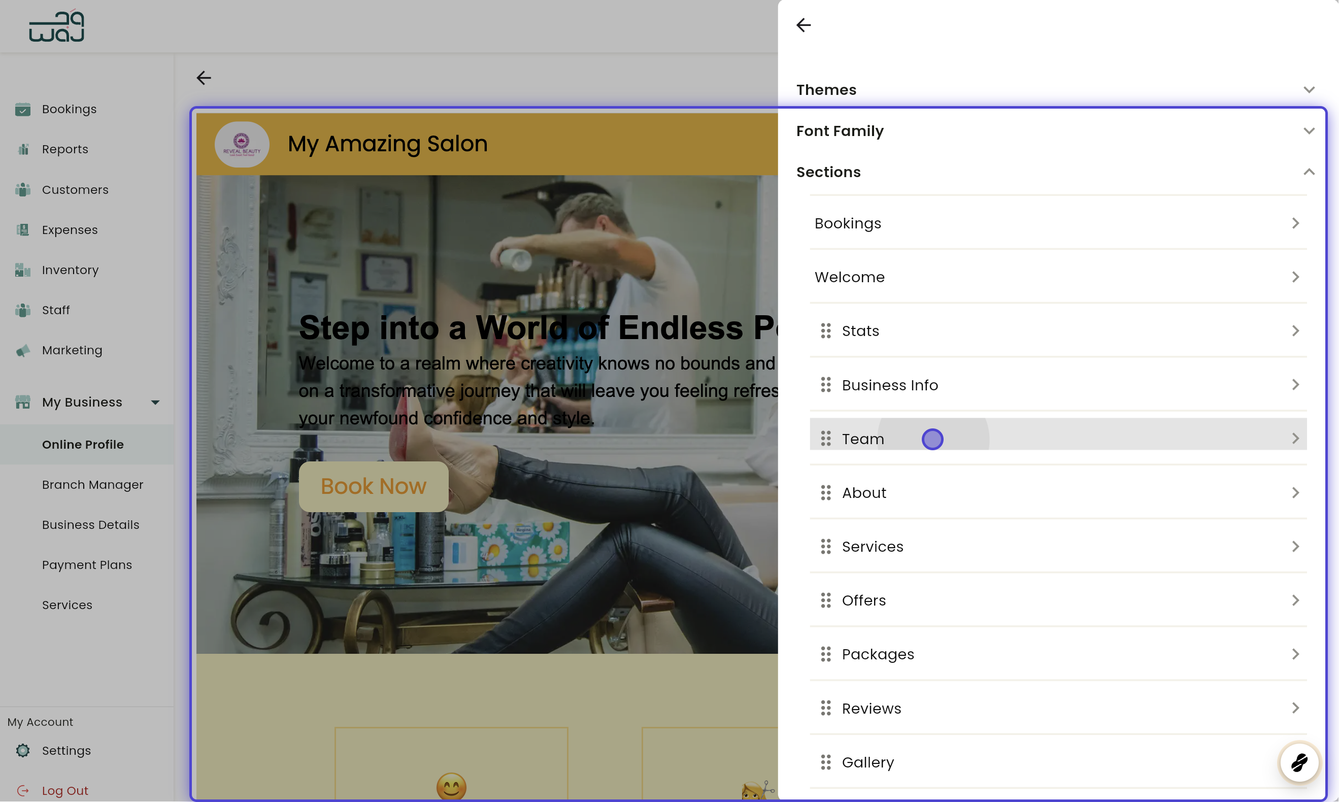 Online profile edit website manage staff visbility screenshot