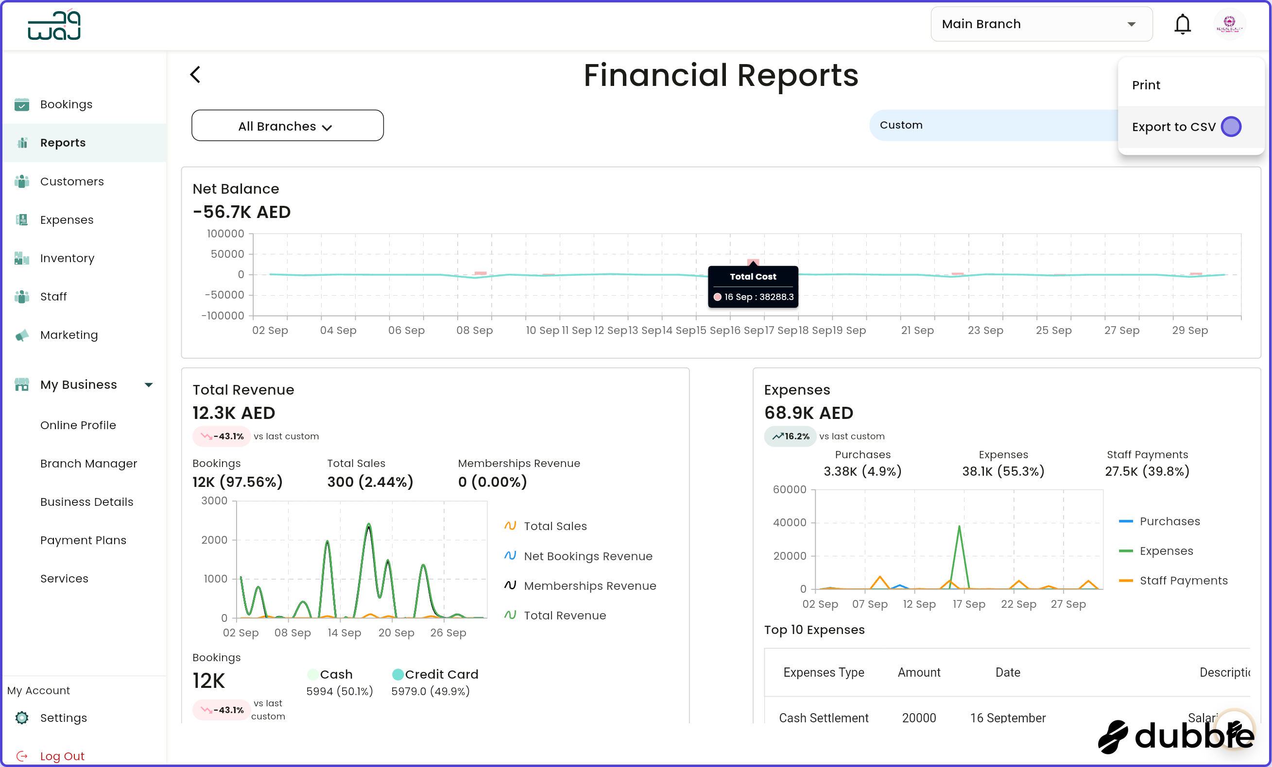 Reports exporting reports screenshot
