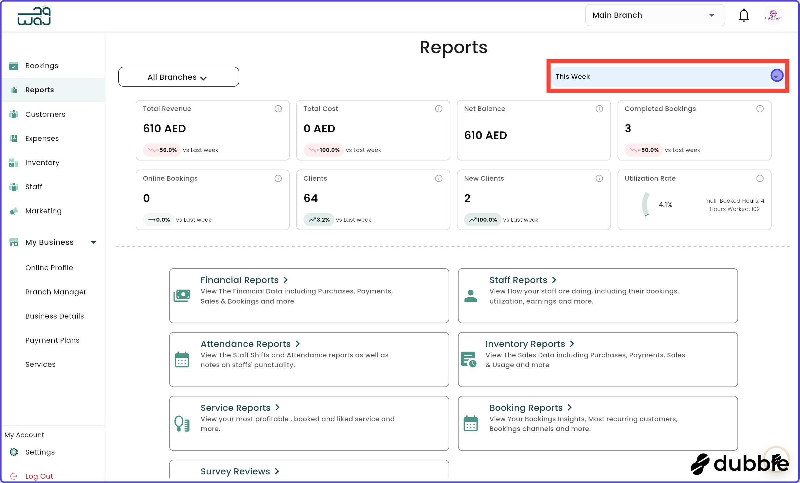 Reports filtering reports screenshot