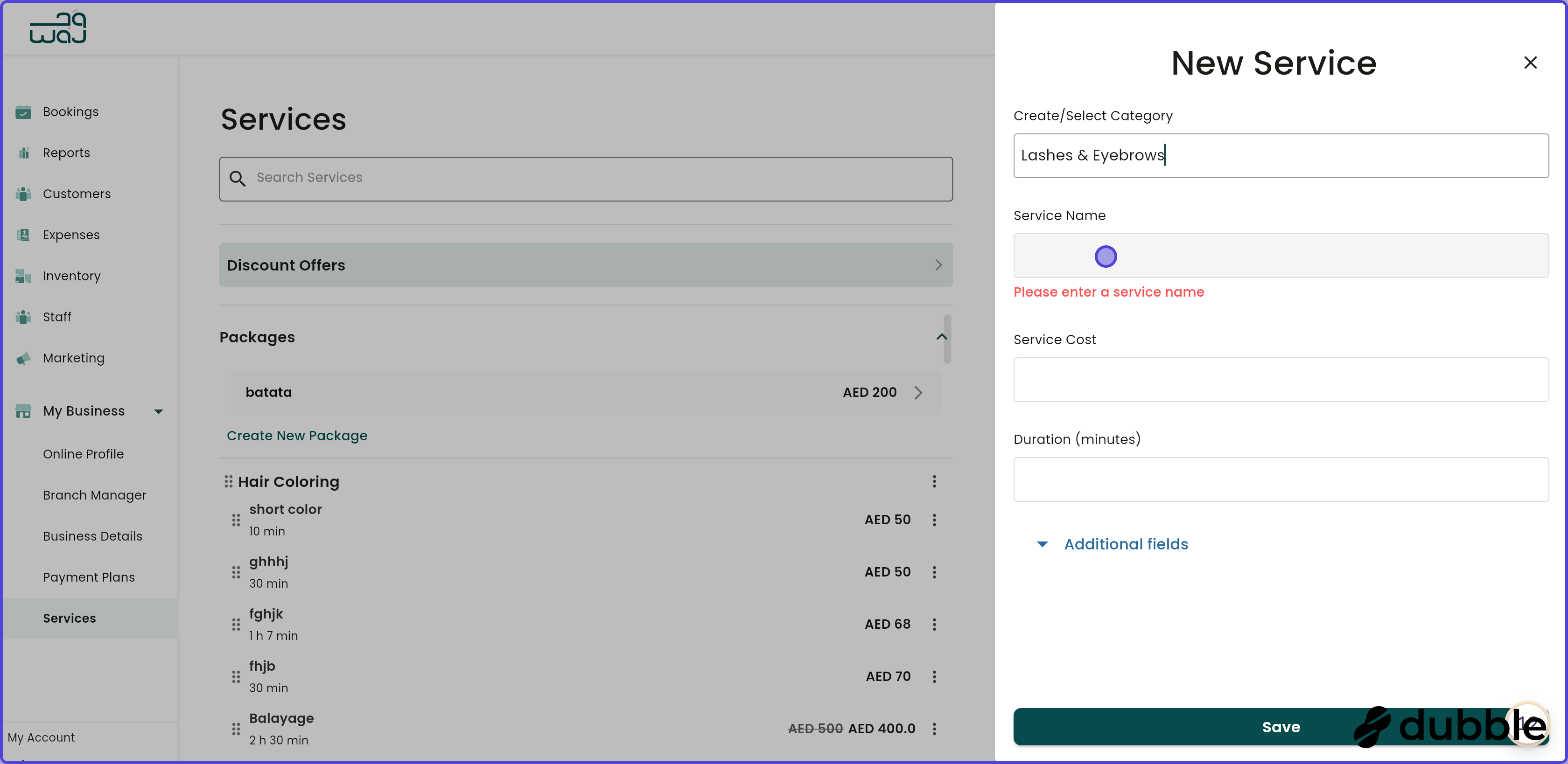 Services catalogue create a service screenshot
