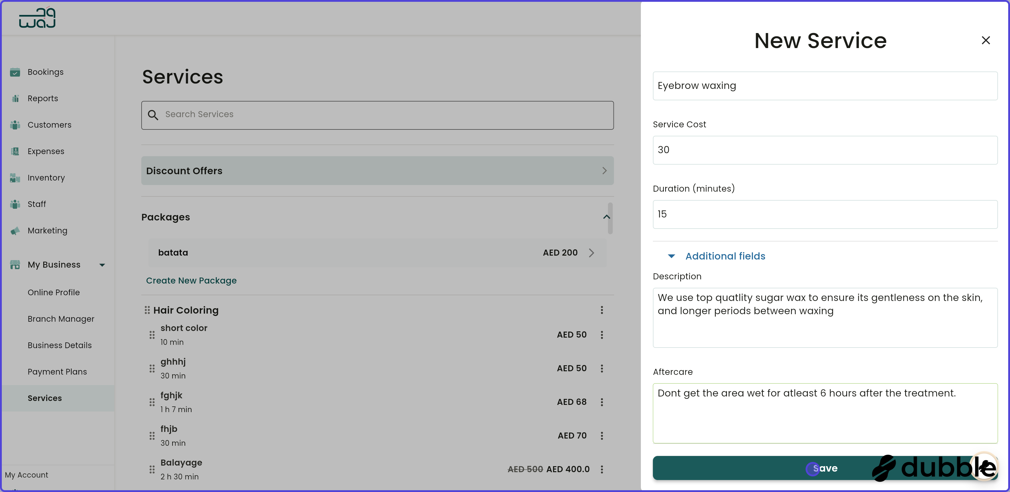 Services catalogue create a service screenshot