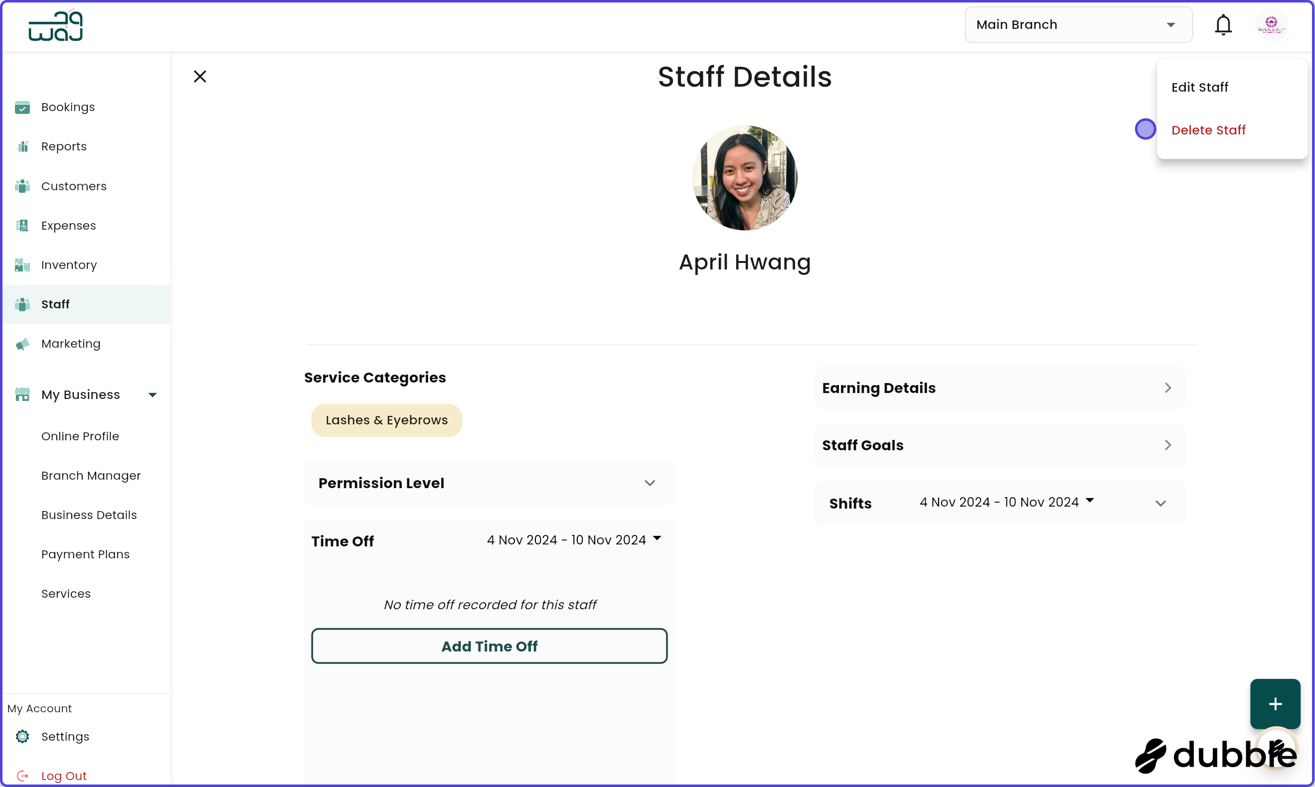 Staff manage staff details delete staff screenshot