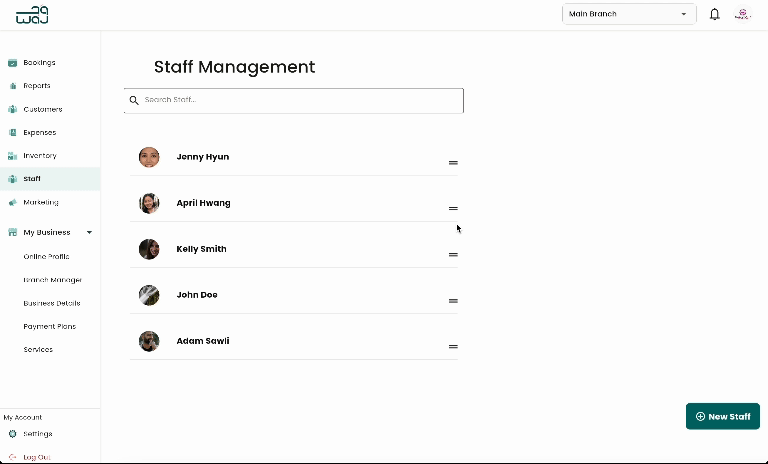 Staff re order staff screenshot