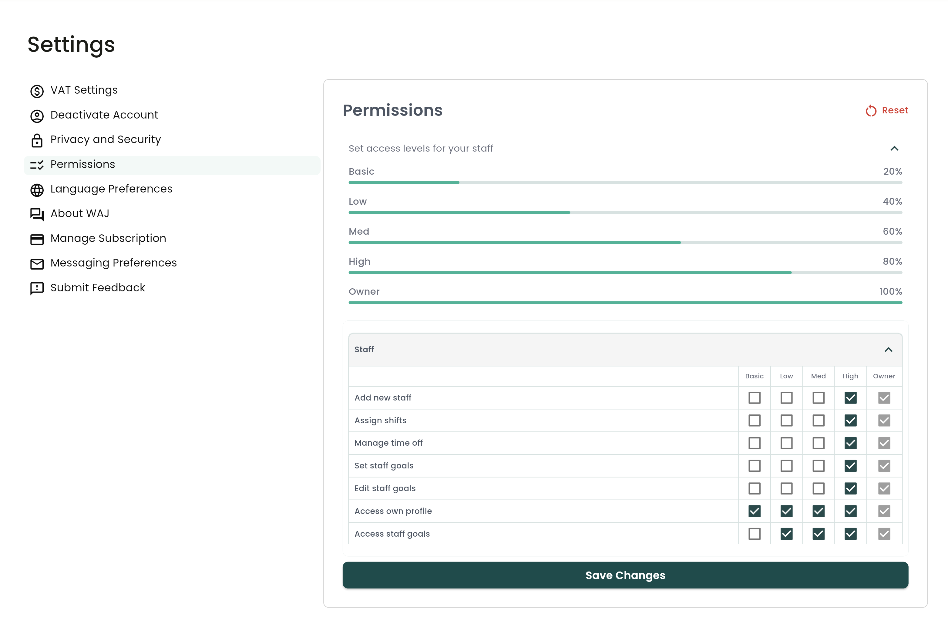 Staff staff access screenshot